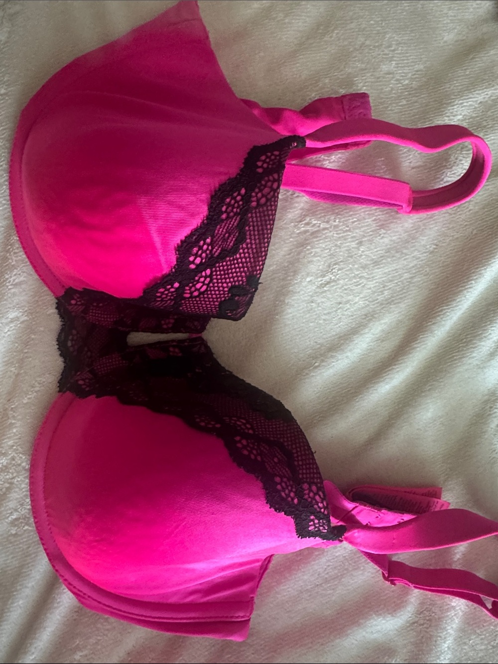 La SENZA Hot Pink Bra with Black Lace Trim